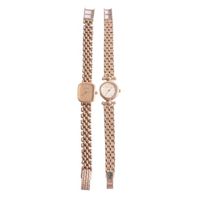 Lot 407 - Bueche-Girod - two ladies' 9 carat yellow gold bracelet quartz wristwatches.