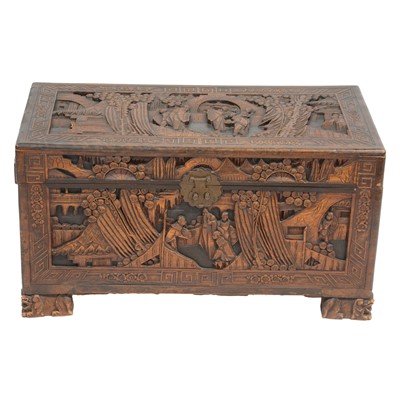 Lot 426 - Singapore camphor-lined carved wood coffer