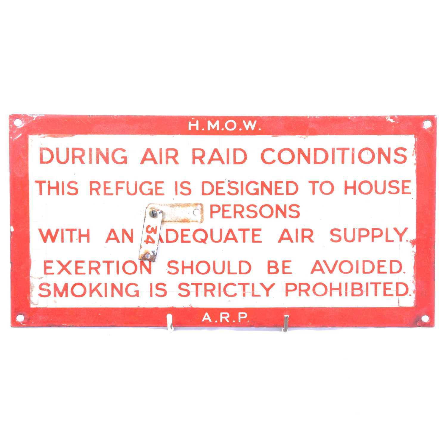 Lot 141 - Enamelled Air raid sign with small capacity