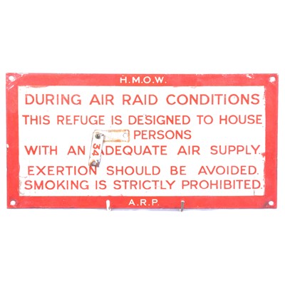 Lot 141 - Enamelled Air raid sign with small capacity label