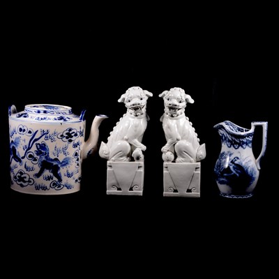 Lot 53 - A pair of Chinese blanc de chine temple dogs and other ceramics.