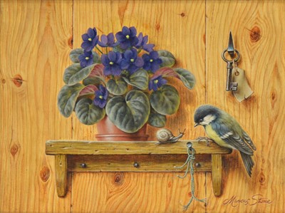 Lot 295 - Marcus Stone, Blue tit, snail and primrose