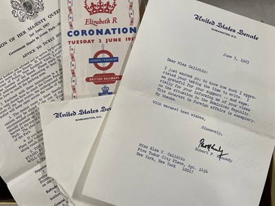 Lot 149 - Robert Kennedy signed letter, ticket for the Coronation, and quantity of cigarette cards