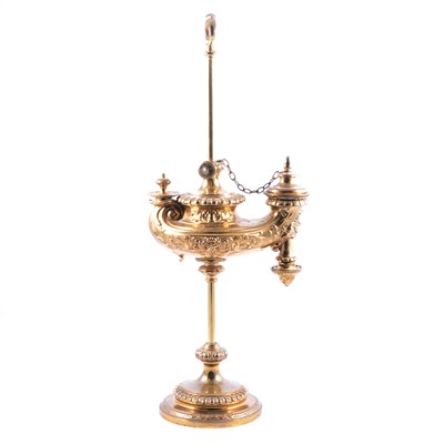 Lot 439 - German brass Alladin-style student table lamp, by Wilde & Wessel