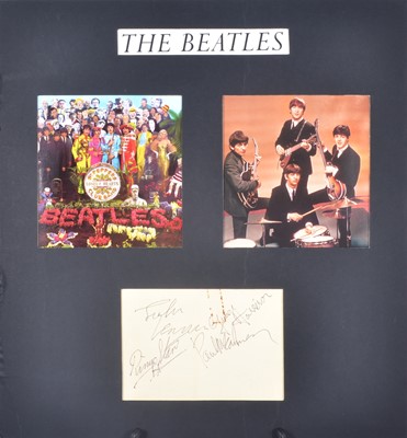 Lot 66 - The Beatles - set of four signatures of the band, together with signatures by Pete Best and George Martin