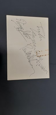 Lot 66 - The Beatles - set of four signatures of the band, together with signatures by Pete Best and George Martin