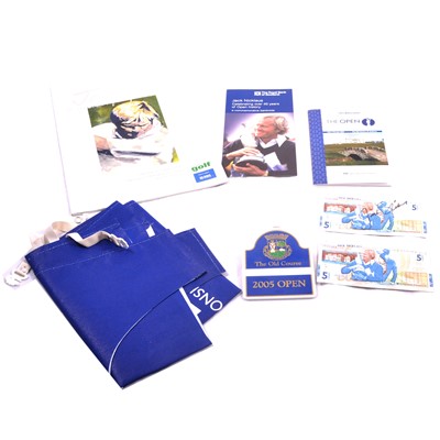 Lot 58 - Golf memorabilia: signed Jack Nicklaus RBS £5 banknote, and other related material The Open 2005