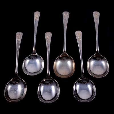 Lot 255 - Set of six silver soup spoons