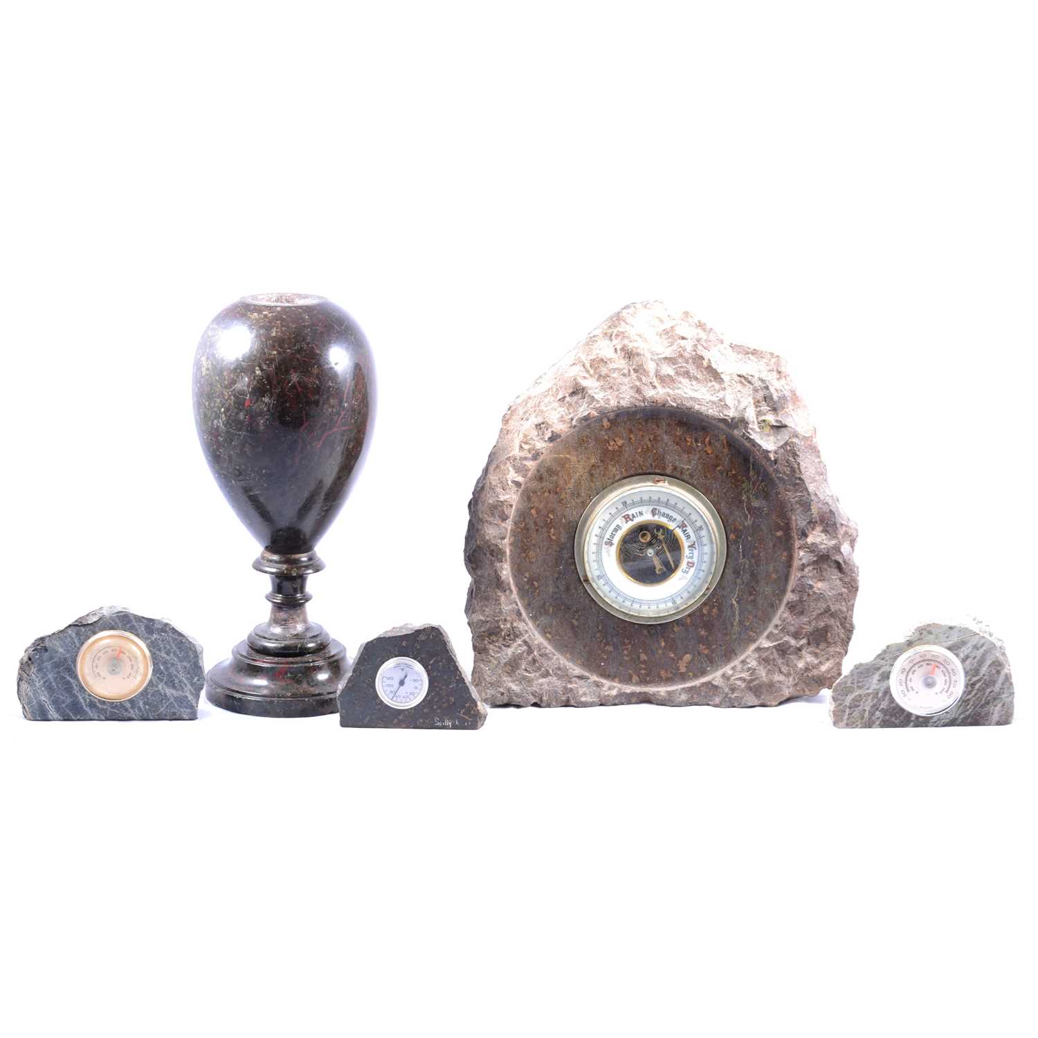 Lot 35 - Cornish serpentine desk barometer, three