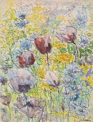 Lot 200 - Rosemary Carr, Poppies in the border - Connemara.