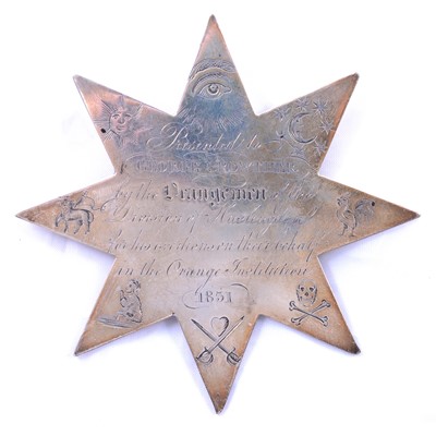 Lot 140 - Mid-19th century Orangemen / Orange Institution silver star badge.