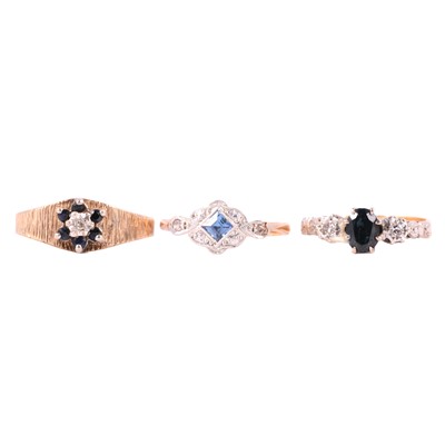 Lot 46 - Three sapphire and diamond rings.