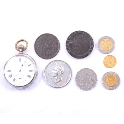 Lot 241A - Large collection of copper coins, and a silver cased pocket watch