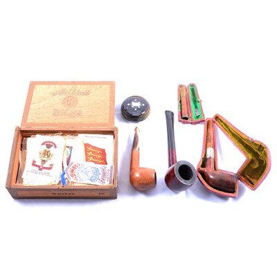 Lot 133 - A collection of pipes, snuff boxes, and cigarette silks