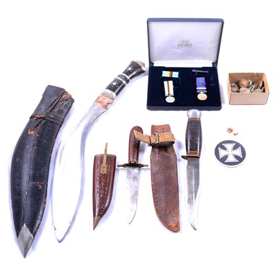 Lot 142 - Kukri knife, medals, etc.