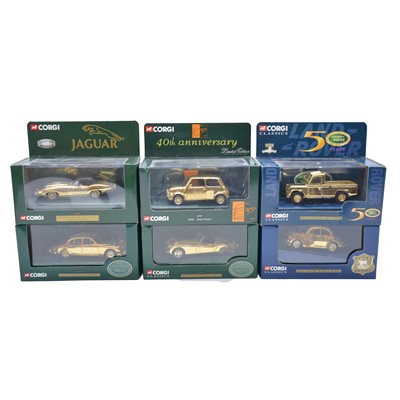 Lot 94 - Six Corgi gold plated models, boxed