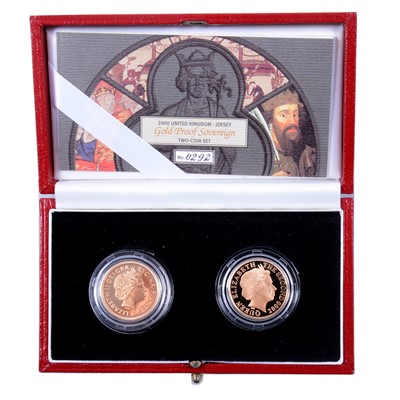 Lot 130 - Royal Mint 2000 Jersey gold proof Sovereign two coin set