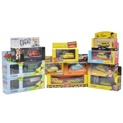 Lot 123 - Eleven Corgi die-cast model vehicles, including Mr Bean, Dad's Army and others, boxed