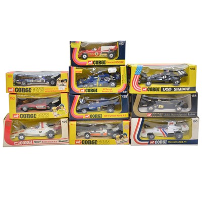 Lot 155 - Ten Corgi die-cast model racing vehicles, boxed