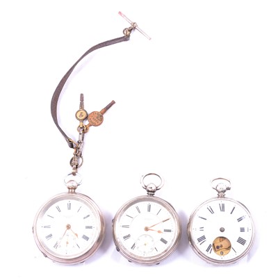 Lot 151 - Three silver open face pocket watches.