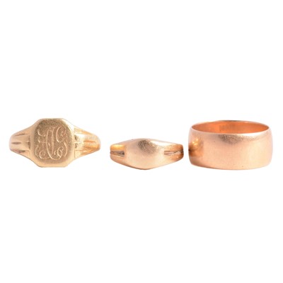 Lot 120 - Three 18 carat gold rings.