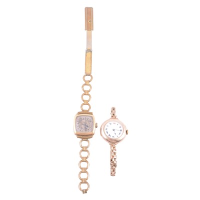 Lot 412 - Two vintage ladies' gold wristwatches.