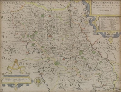 Lot 325 - Christopher Saxton & William Kip, Northamtoniae comitatus descriptio, and four other maps.