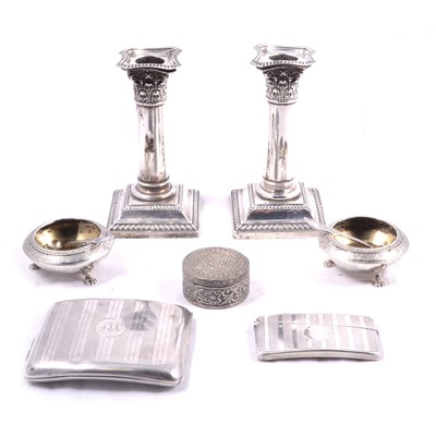 Lot 396 - Pair of Victorian silver salts, Barnard & Sons Ltd, London 1876, and other silver and white metal items.