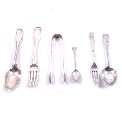 Lot 410 - Pair of Georgian silver tablespoons, London 1794, and other Irish, Scottish and Provincial silver flatware.