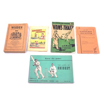 Lot 214 - Wisden Cricketers' Almanack 1943, and other cricket-related booklets.