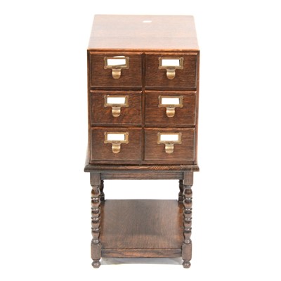 Lot 570 - Oak index drawer cabinet, on a stand