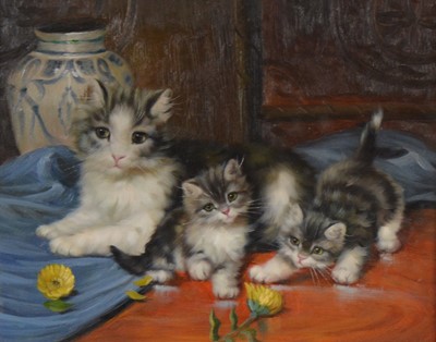 Lot 193 - Contemporary oil painting, Cat and kittens