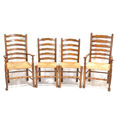 Lot 520 - Set of ten oak ladderback chairs