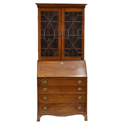 Lot 413 - George III mahogany bureau bookcase