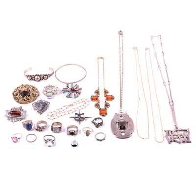 Lot 436 - A collection of handmade white metal jewellery and costume jewellery.