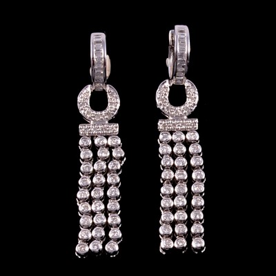 Lot 216 - A pair of diamond set chandelier earrings.