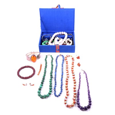 Lot 485 - Collection of gemstone bead necklaces and jewellery.