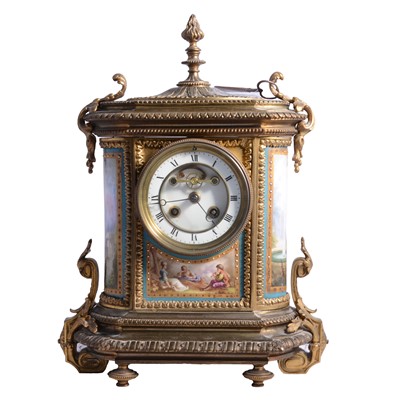 Lot 120 - French gilt metal and bleu celeste porcelain mantel clock