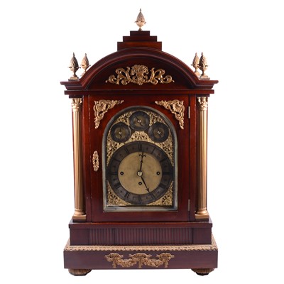 Lot 118 - Edwardian mahogany and gilt metal mounted triple fusee bracket clock