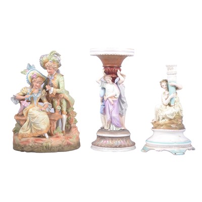 Lot 52 - French Parian comport stand, and two other Continental figural groups.