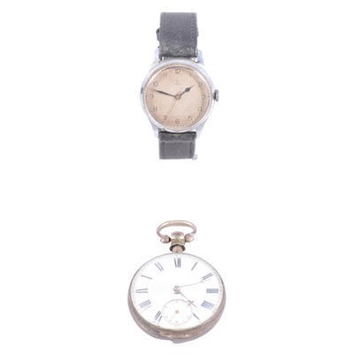 Lot 380 - Omega - a gentleman's manual wind wristwatch, and a silver pocket watch.