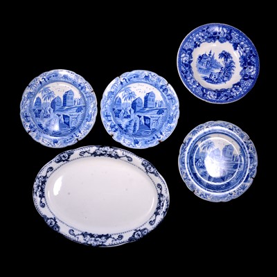 Lot 86 - Three Spode 'Caramanian' Series plates, and two other transfer dishes