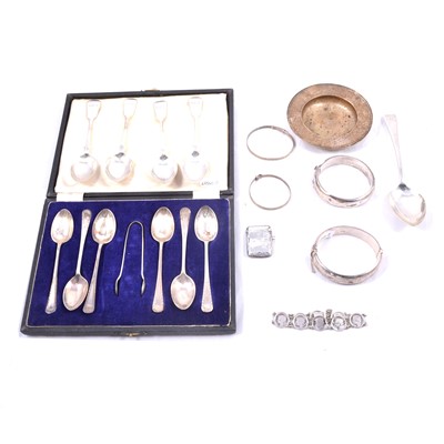 Lot 407 - A collection of silver flatware, vesta case, jewellery.