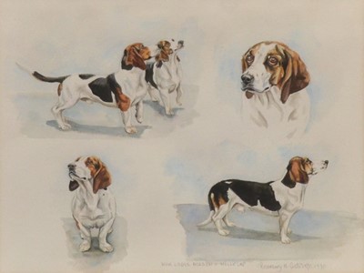 Lot 494 - Rosemary Coates - two watercolours, hounds and horses.