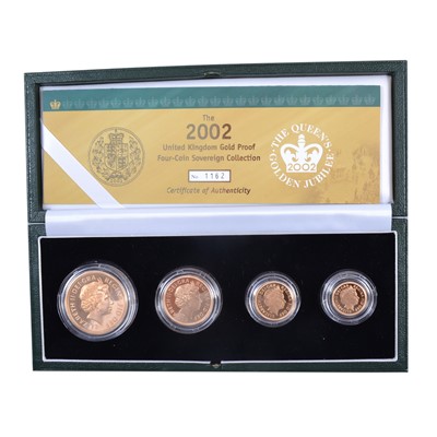 Lot 335 - Royal Mint 2002 UK Gold proof four-coin Sovereign coin set.