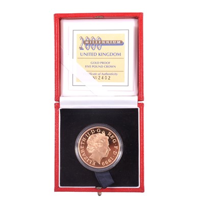 Lot 337 - Royal Mint 2000 Millenium UK gold proof £5 Crown.