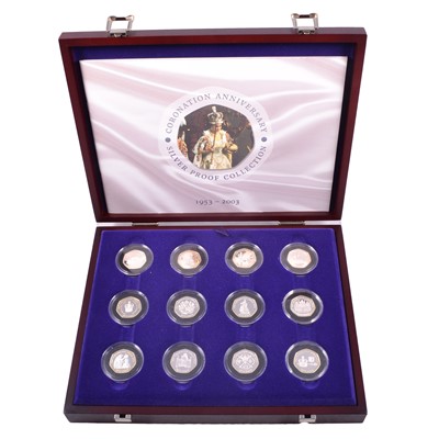 Lot 323 - Royal Mint Queen Elizabeth II Coronation Anniversary 1953-2003 silver proof 50p coin collection.