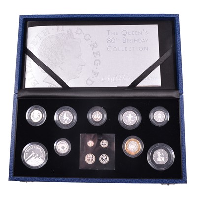 Lot 325 - Royal Mint Her Majesty Queen Elizabeth II 80th Birthday silver coin collection.