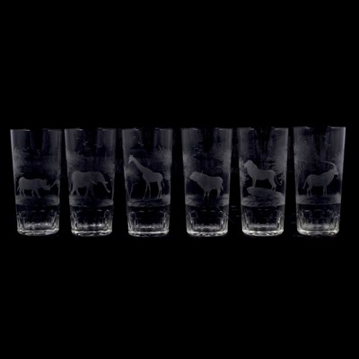 Lot 148 - Set of six Rowland Ward "Safari" hi-ball glasses.