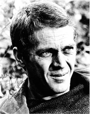 Lot 9 - Film Memorabilia: Steve McQueen, signed black and white photograph, laid on card